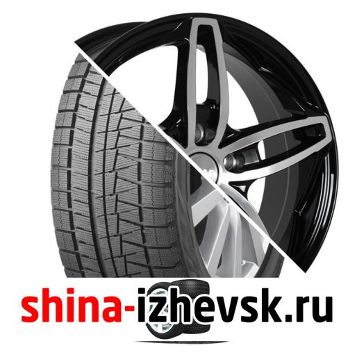 Колесо в сборе Bridgestone Blizzak Revo GZ 205/55 R16 S 91 + СКАД Турин 6.5xR16 5×114.3 ET50 DIA67.1 Черный глянцевый с полированной лицевой поверхностью в Ижевске